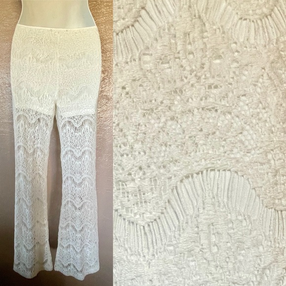 Chic Ivory LACE Hippie BOHO Resort Pants NWOT Small - Picture 4 of 7
